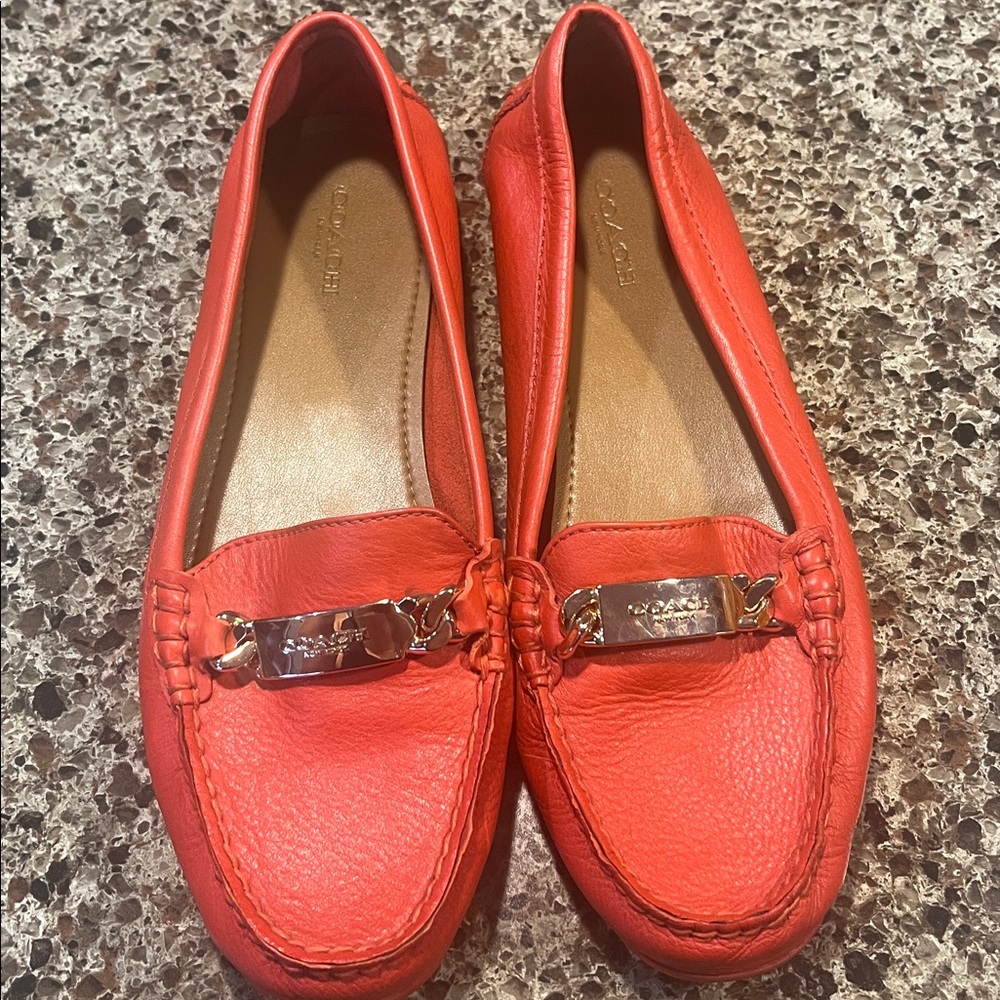 Vintage Orange Coach Leather Flat Loafers - Picture 2 of 5